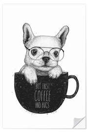 Naklejka na ścianę Pug with coffee