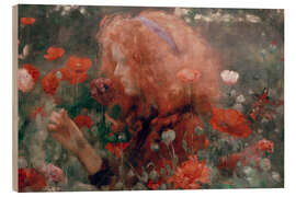 Wood print Girl in a Poppy Field