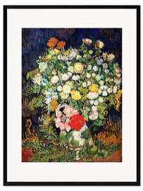 Plakat artystyczny premium w ramie Vase of chrysanthemums and wild flowers