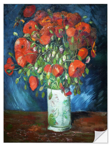 Sticker mural Vase with red poppies