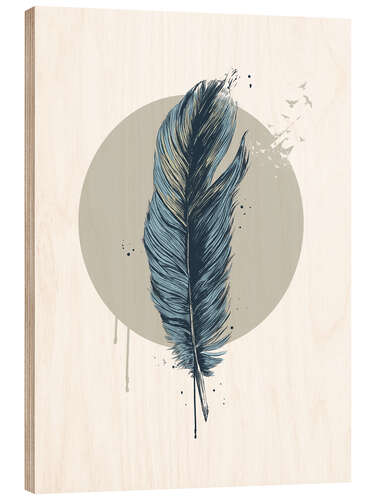 Wood print Feather in a circle