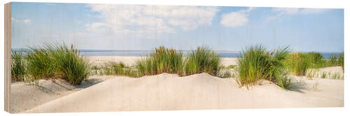 Tableau en bois Beach panorama with dunes and beach grass