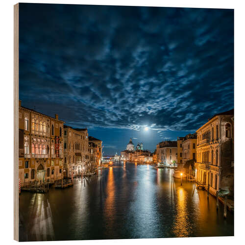 Tableau en bois Full moon over the Grand Canal in Venice