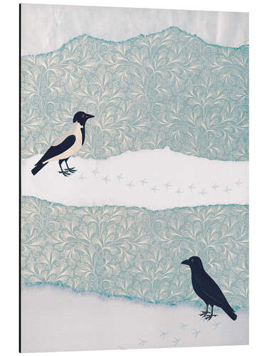 Tableau en aluminium Magpie and Crow in the Snow