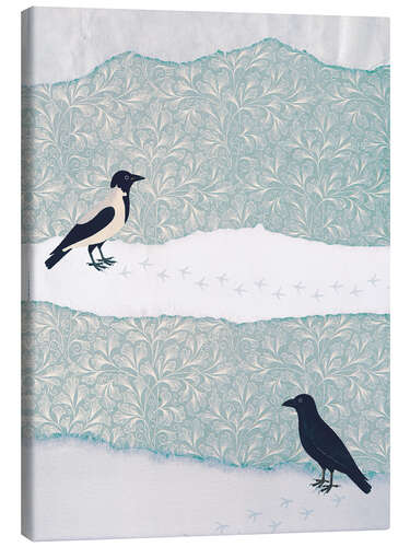 Canvas print Magpie and Crow in the Snow