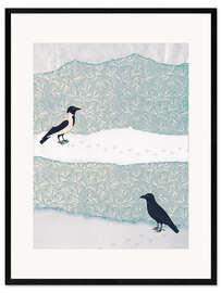 Plakat artystyczny premium w ramie Magpie and Crow in the Snow