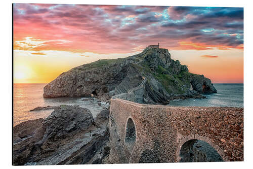 Aluminium print Sunset in Gaztelugatxe