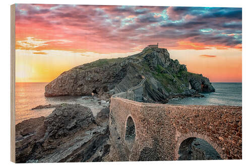 Wood print Sunset in Gaztelugatxe