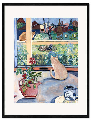 Framed art print Red Flowers and Cats
