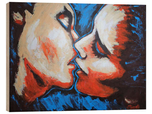 Wood print Kiss in red and blue