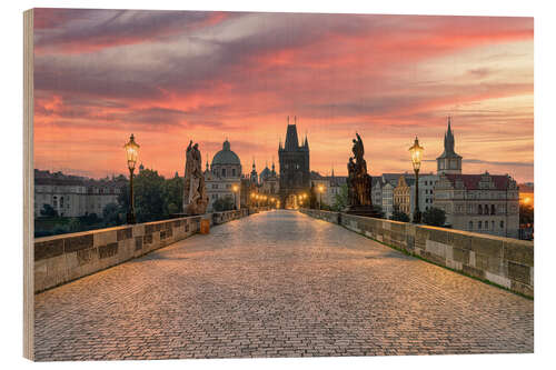 Tableau en bois Charles Bridge Prague early morning