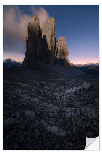 Muursticker Tre Cime Di Lavaredo in the Dolomites in the moonlight