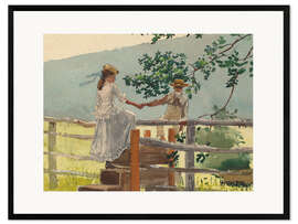 Gerahmter Kunstdruck "Auf dem Pfosten", 1878