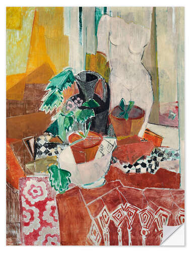 Wall sticker Still life with fringed quilt, flower pots and torso, 1939/1940