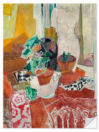 Selvklebende plakat Still life with fringed quilt, flower pots and torso, 1939/1940