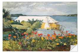 Selvklebende plakat Flower Garden and Bungalow, Bermuda, 1899