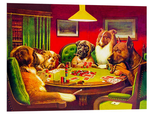 Print på skumplade Dog Poker – "Is the St. Bernard bluffing?", 1903