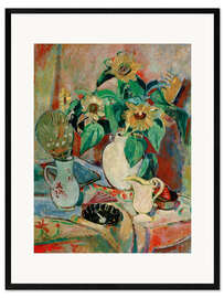 Gerahmter Kunstdruck Stilleben mit Sonnenblumen, um 1920