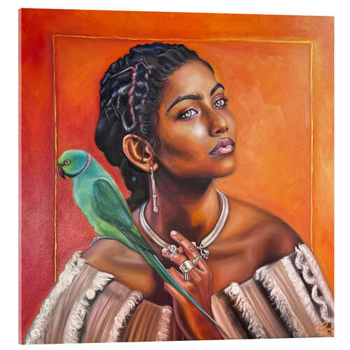 Acrylglasbild Raudha Con Pappagallo Orange