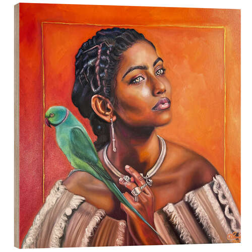 Wood print Raudha Con Pappagallo Orange
