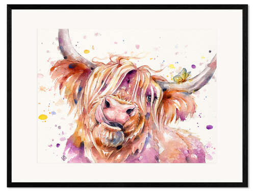 Framed art print Bad hair don't care (Highland Cow)