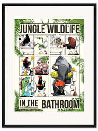 Gerahmter Kunstdruck Dschungeltiere im Badezimmer