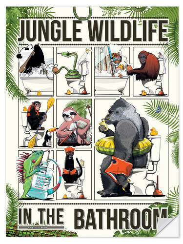 Selvklebende plakat Jungle Animals in the Bathroom