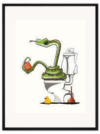 Gerahmter Kunstdruck Schlange auf der Toilette im Badezimmer