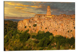 Alubild Pitigliano in der Toskana bei Sonnenaufgang