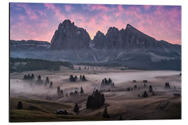 Print på aluminium Sunrise at the Seiser Alm, Dolomites