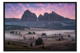 Gerahmter Kunstdruck Sonnenaufgang auf der Seiser Alm, Dolomiten