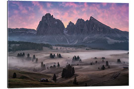 Quadro em plexi-alumínio Sunrise at the Seiser Alm, Dolomites