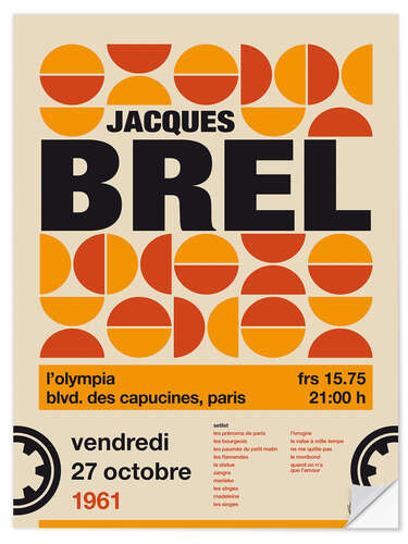 Selvklæbende plakat Jacques Brel Concert Poster