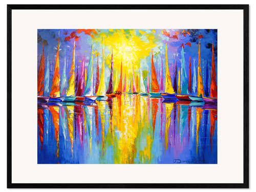 Framed art print Rainbow sailboats