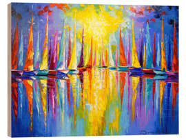 Wood print Rainbow sailboats