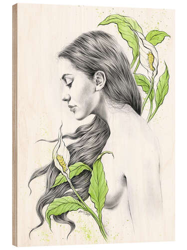 Wood print Peace Lily - Woman with flowers
