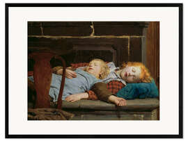 Innrammet kunsttrykk Two sleeping girls on the stove bench, 1895