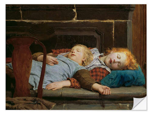 Adesivo murale Two sleeping girls on the stove bench, 1895