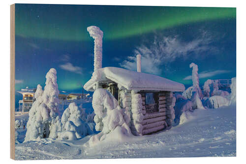 Wood print Northern lights in lapland