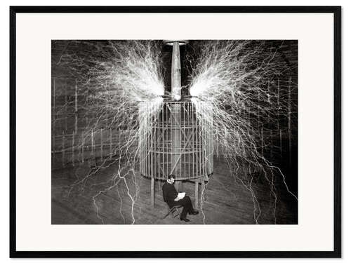 Framed art print Nikola Tesla, Colorado Springs laboratory with his “Magnifying Transmitter”