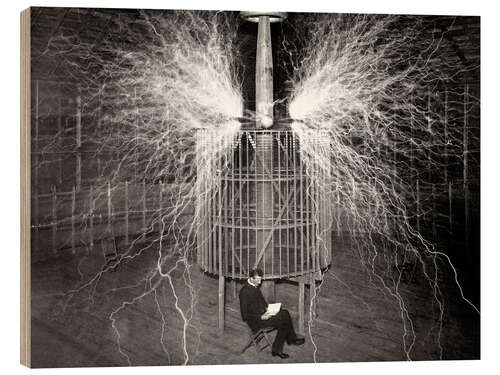 Obraz na drewnie Nikola Tesla, Colorado Springs laboratory with his “Magnifying Transmitter”