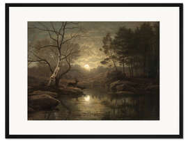 Gerahmter Kunstdruck Waldlandschaft im Mondlicht