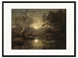 Gerahmter Kunstdruck Waldlandschaft im Mondlicht