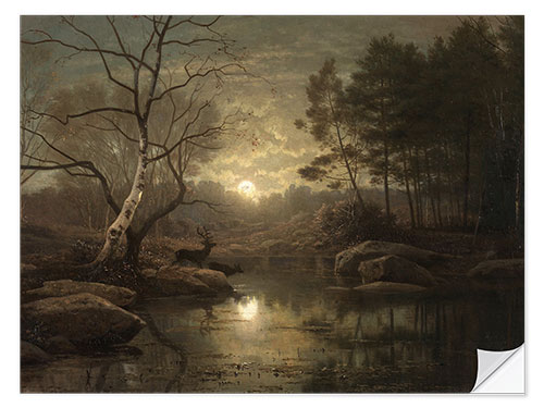 Selvklebende plakat Forest Landscape in the Moonlight