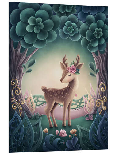 Foam board print Little cute reindeer in a magic forest