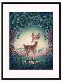 Gerahmter Kunstdruck Kleine süße Rentiere in einem Zauberwald