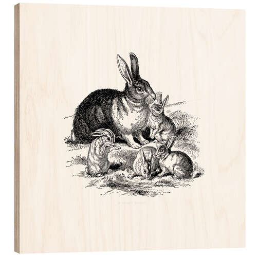 Hout print Vintage Easter Bunny Family