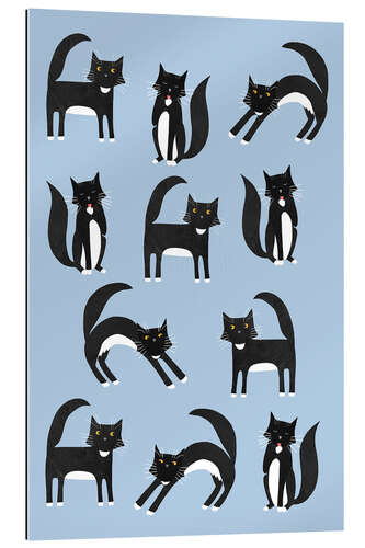 Galleritryk Black and White Tuxedo Cats on Blue