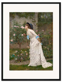 Gerahmter Kunstdruck Dame an Rosen riechend