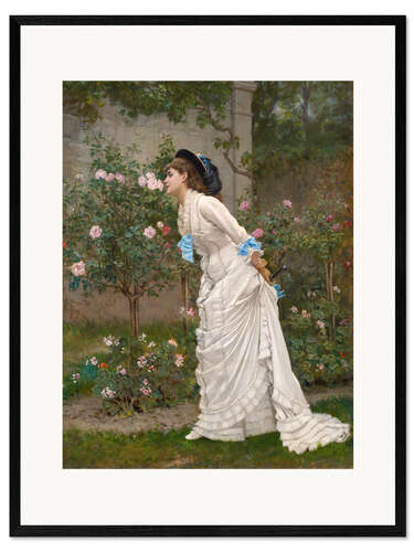 Impresión de arte enmarcada Lady smelling roses